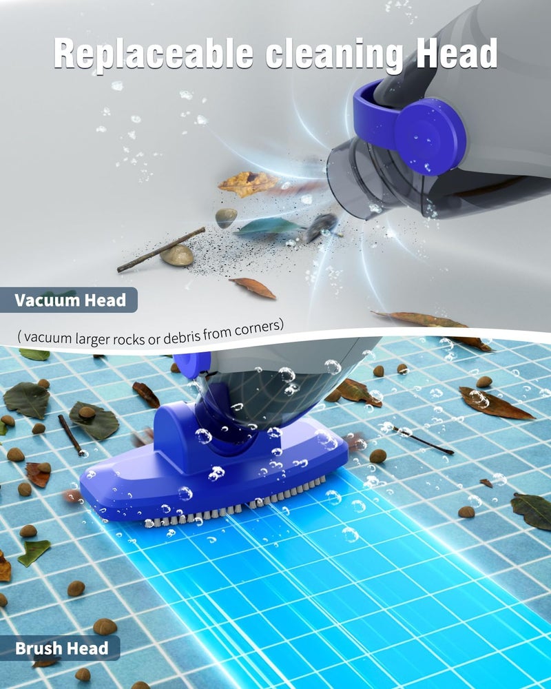 vuwo Little Shark Pool Vacuum for Above Ground Pool, Hot Tub Vacuum with a 60w Motor,18 Gal/Min Powerful Suction, Compact & Light Pool Vacuum with 5000mAh Battery, 1h Running Time - Image 4